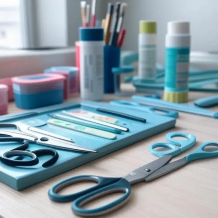 Starannie ułożone kreatywne akcesoria do rękodzieła na jasnym tle