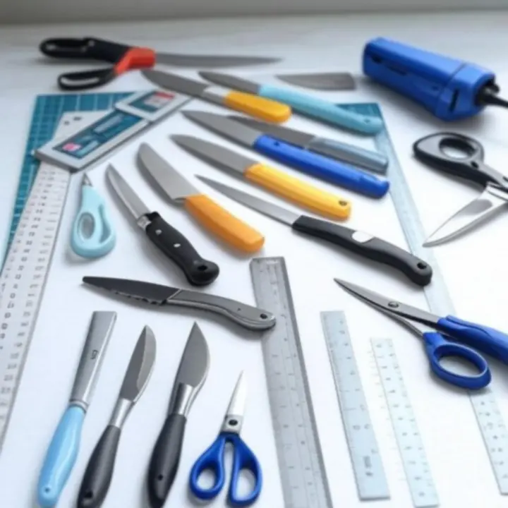 Zestaw podstawowych narzędzi do craftingu: nożyczki, nożyki, maty i akcesoria