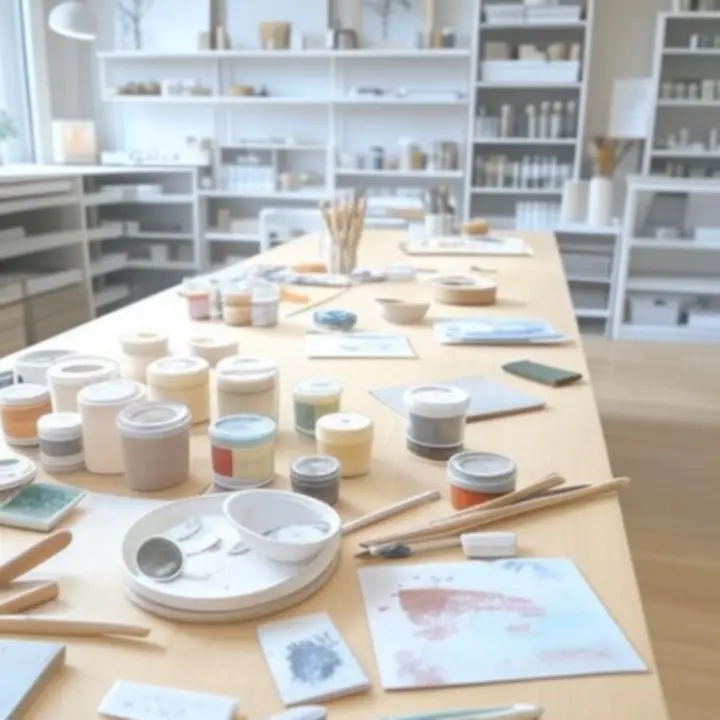 Zorganizowane stanowisko pracy do rękodzieła z narzędziami i materiałami