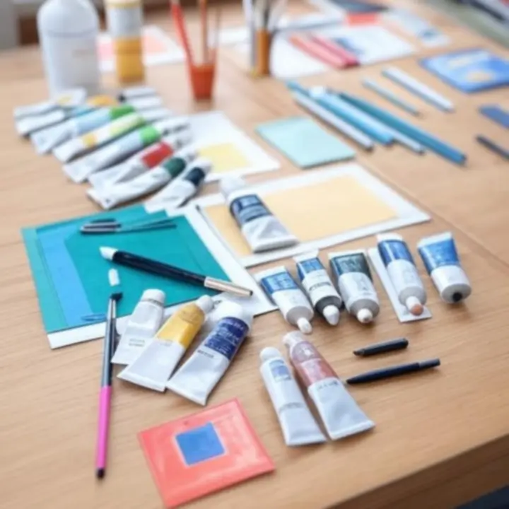 Zestaw narzędzi artystycznych ułożonych na biurku