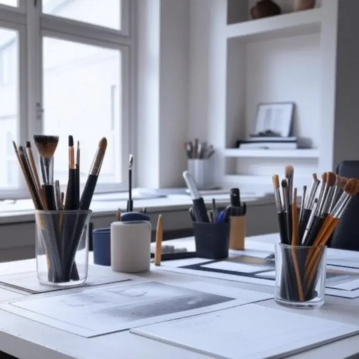 Kojące, kreatywne biurko z materiałami plastycznymi