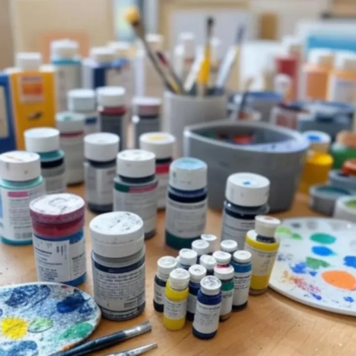 Zbliżenie na tubki farb i akcesoria malarskie