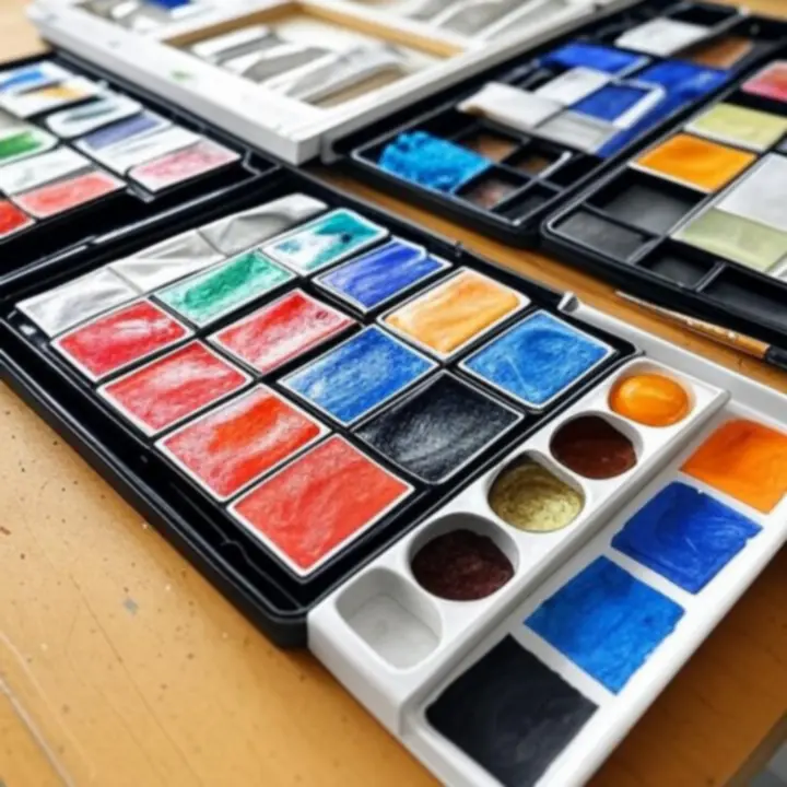 Zbliżenie na zestaw do malarstwa z farbami i pędzlami